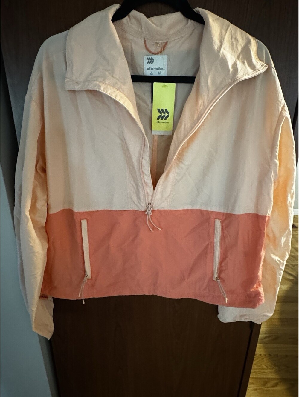 All in Motion Women L Packable Quarter Zip Jacket Peach Orange Windbreaker NWT
